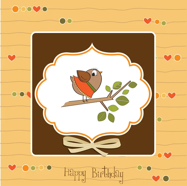 Komik küçük kuşlu doğum günü tebrik kartı — Stok fotoğraf