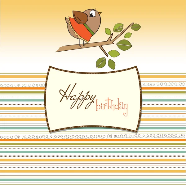 生日贺卡上有一只有趣的小鸟 — 图库照片