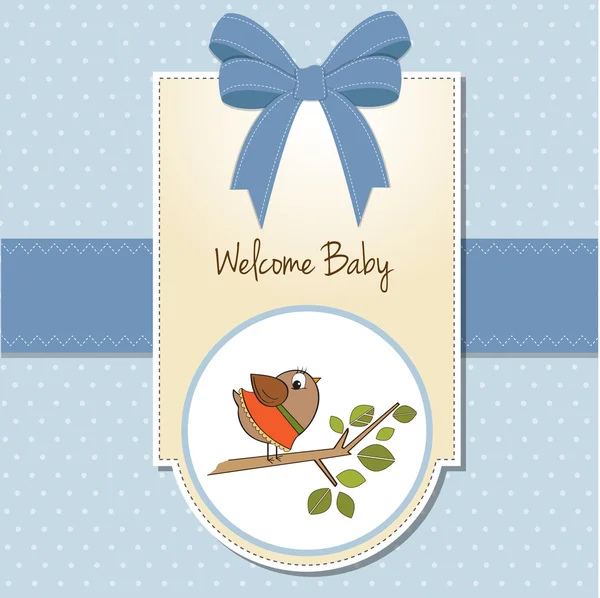 Välkommen baby kort med rolig liten fågel — Stockfoto