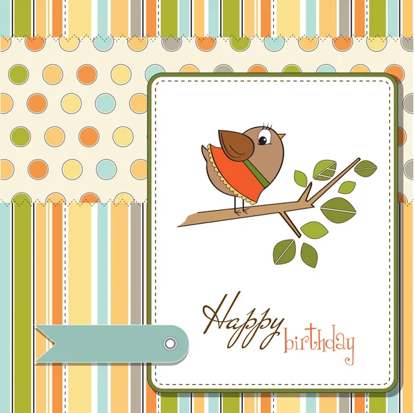 Birthday greeting card with funny little bird — Stock Photo, Image