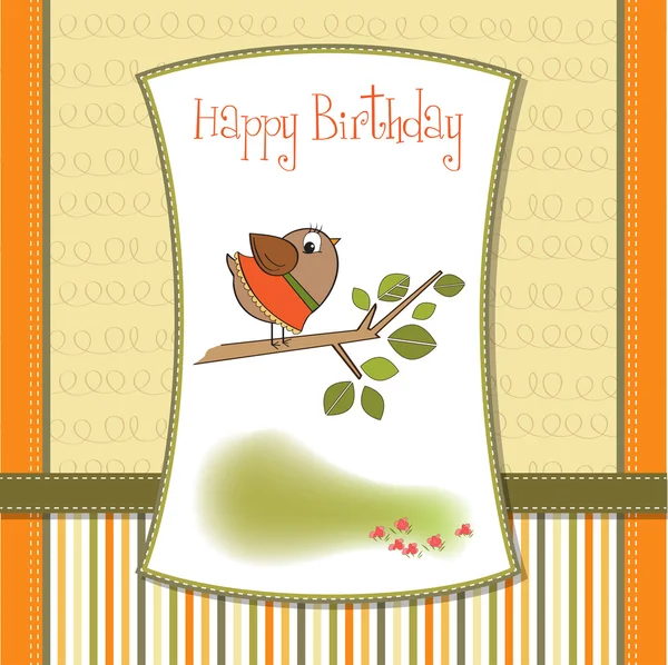 Вітальна листівка на день народження зі смішною пташкою — стокове фото
