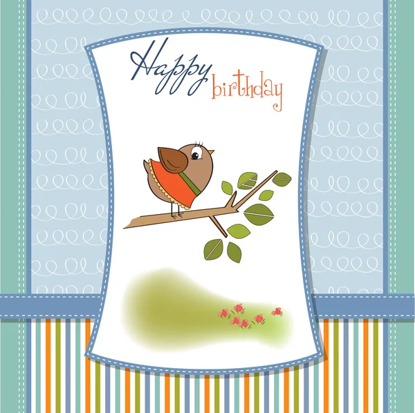 Birthday greeting card with funny little bird — Stock Photo, Image