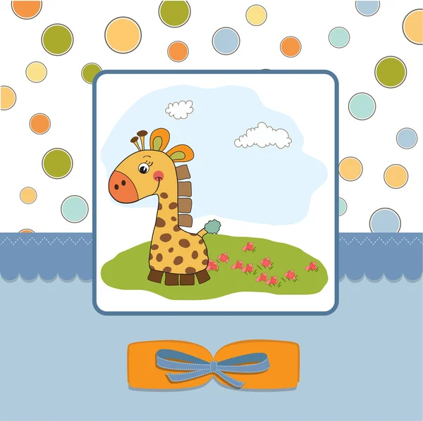 Nueva tarjeta de anuncio de bebé con jirafa —  Fotos de Stock
