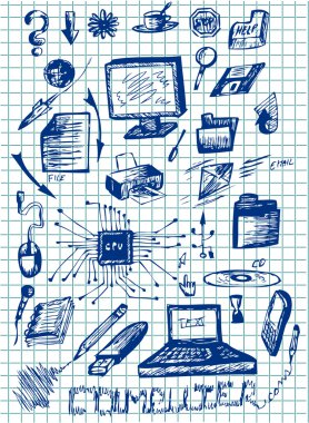 hand drawn compuetr icons clipart