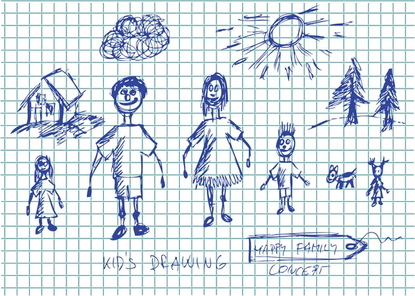 Concept de famille heureux dessiné à la main — Image vectorielle