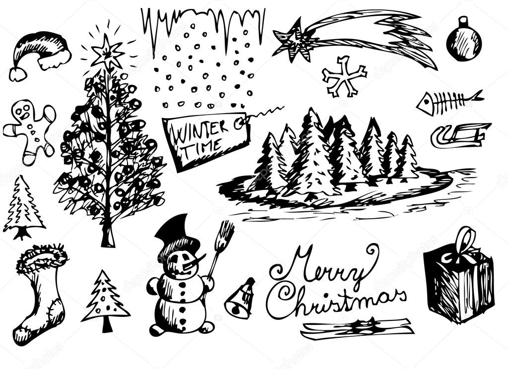 hand drawn christmas objects