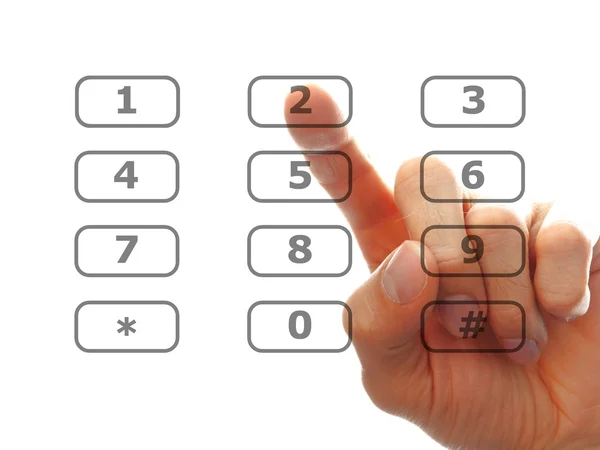 Δάχτυλο ώθησης ενός κουμπιού αριθμός τηλεφώνου — Φωτογραφία Αρχείου