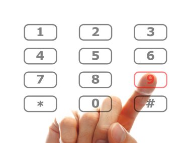 Finger push a telephone number button clipart