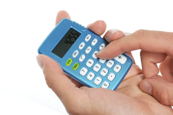 Hand holding a calculator — Stock Photo, Image