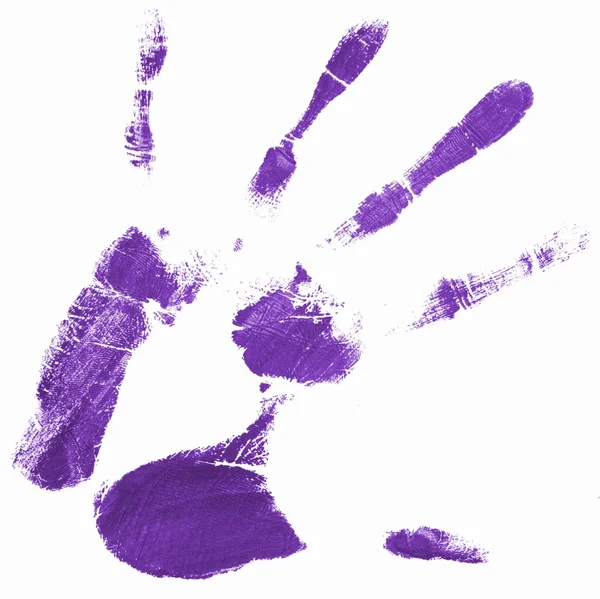 Handabdruck mit lila Farbe — Stockfoto
