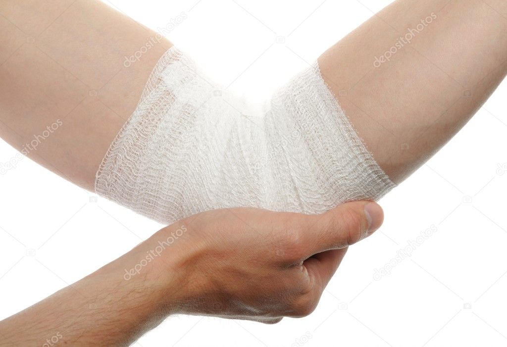 Medical bandage on injury elbow