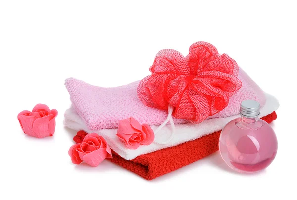 Красные принадлежности для ванны — стоковое фото
