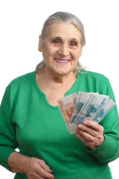 Alte Frau mit Geld — Stockfoto