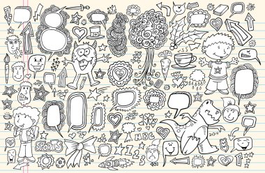 Notebook Doodle Speech Bubble Design Elements Mega Vector Illustration Set clipart