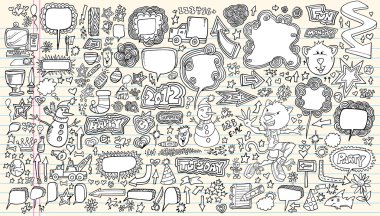 Notebook Doodle Speech Bubble Design Elements Mega Vector Illustration Set clipart