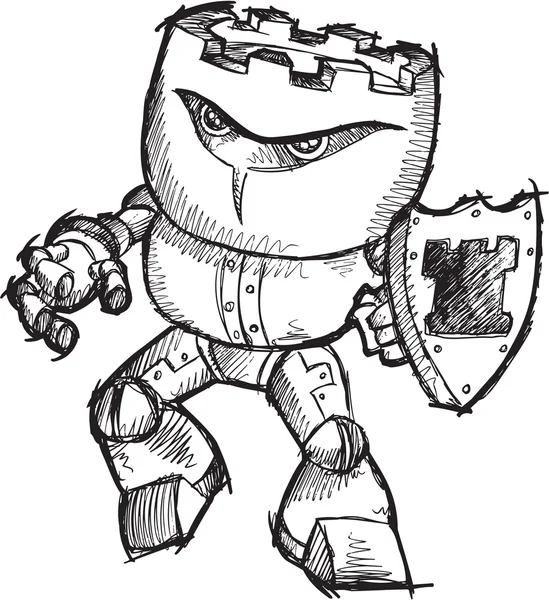 Doodle Sketch Cyborg Robot Chess Rook Warrior Vector Art Disegno Illustrati — Vettoriale Stock