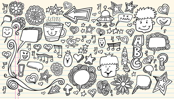 Σύνολο εικονογράφηση φορέα mega στοιχεία σχεδίασης σκίτσο doodle σημειωματάριο — Διανυσματικό Αρχείο
