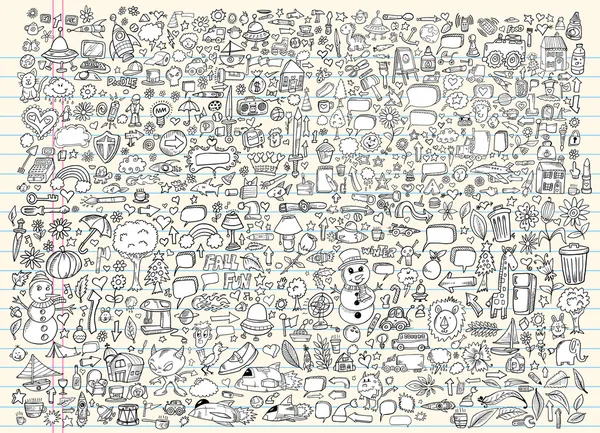 Massive Mega Doodle Skizze Notizbuch Vektorelemente setzen Illustration Kunst Stockillustration