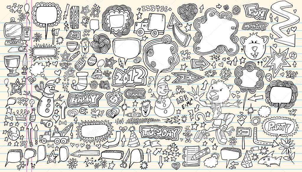 Notebook Doodle Speech Bubble Design Elements Mega Vector Illustration Set