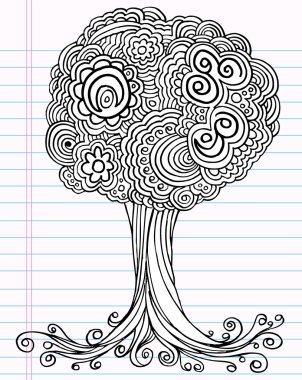 Notebook Doodle Sketch Henna Tree Drawing Vector Illustration Art clipart