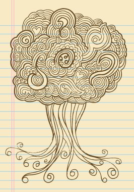 Notebook Doodle Sketch Henna Tree Drawing Vector Illustration Art clipart