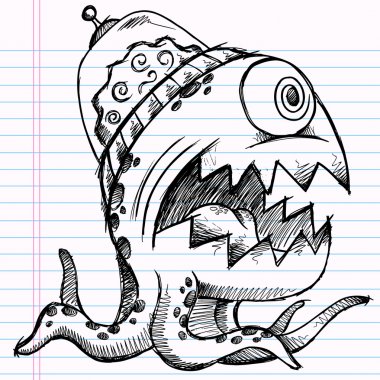 Notebook Doodle Sketch Alien Monster Drawing Vector Illustration Art