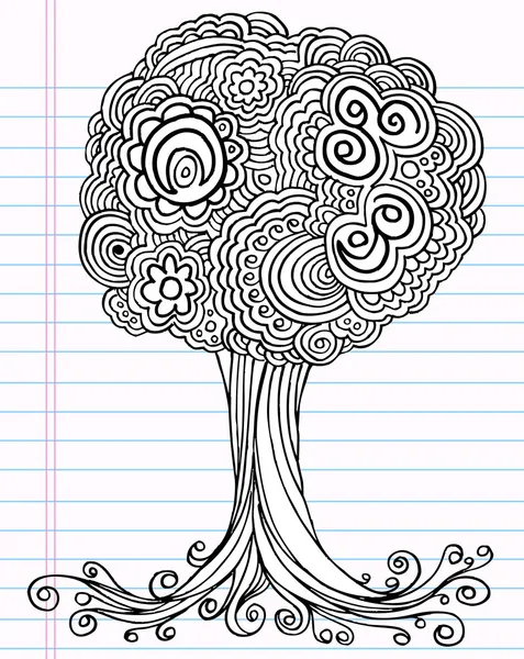 Notebook Doodle Sketch Henna Tree Drawing Vector Illustration Art — Stock Vector