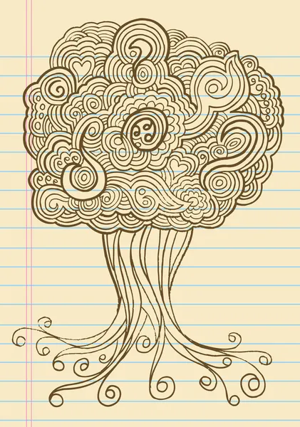 Defter doodle kroki kına ağacı çizim vektör çizim sanat — Stok Vektör