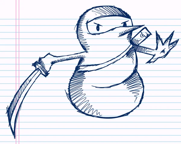 Notebook Doodle Sketch Snowman Ninja Vector Illustration Art — Stock Vector