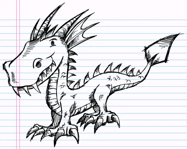 Notebook Doodle Sketch Cute Dragon Vector Illustration Art — Stock Vector