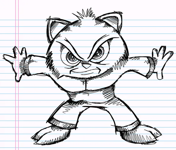 Laptop doodle schets tijger warrior tekening vector illustratie kunst — Stockvector