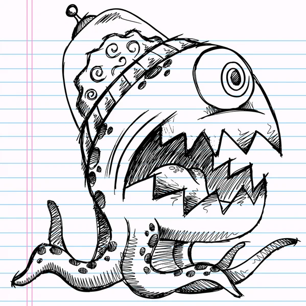 Defter doodle kroki uzaylı canavar çizim vektör çizim sanat — Stok Vektör