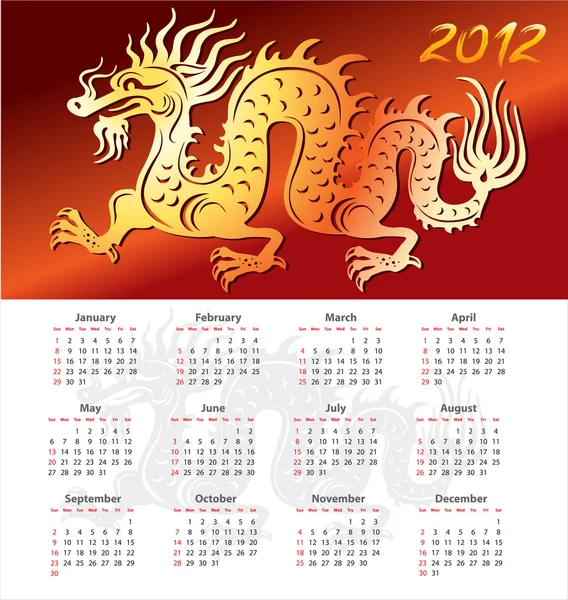 2012 kalenderjaar met dragon — Stockvector