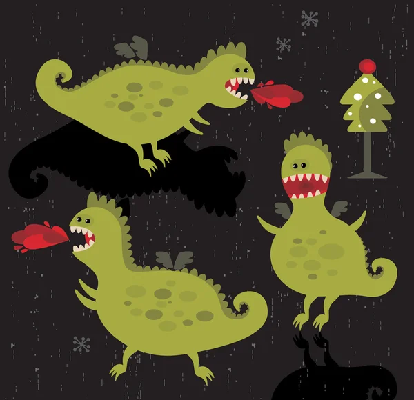 stock vector Dragons with fire and christmas tree.