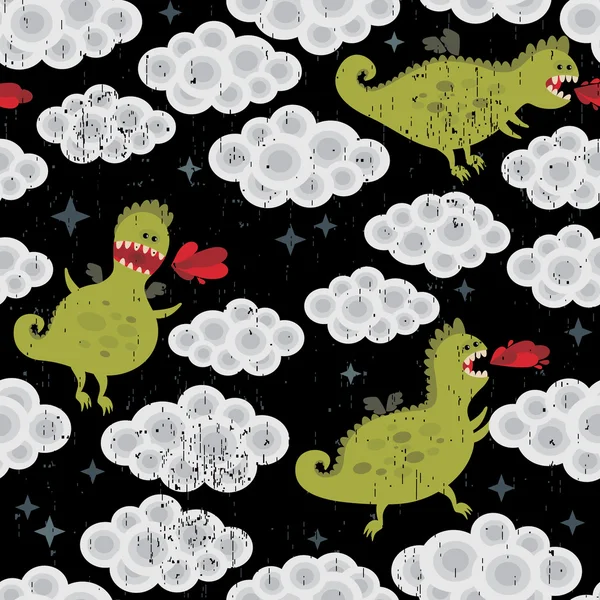 Dragon in the clouds seamless background. — Stock Vector