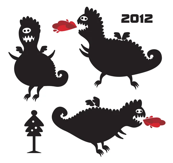 Funny dragons silhouette for New Year design. — Stock Vector