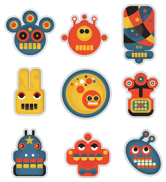 Robots de bande dessinée visages. Jeu d'illustrations vectorielles # 1 . — Image vectorielle