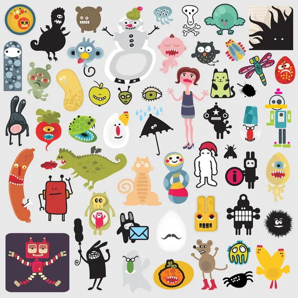 Big set of different cute monsters #2. — Stock Vector