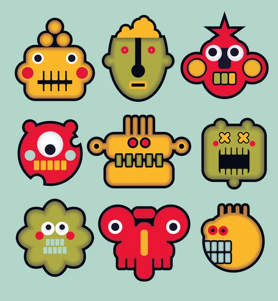Zeichentrickroboter und Monster Gesichter in Farbe # 3. — Stockvektor