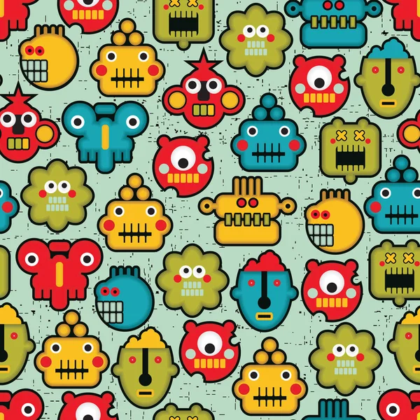 Robot et monstres visages mignons motif sans couture . — Image vectorielle