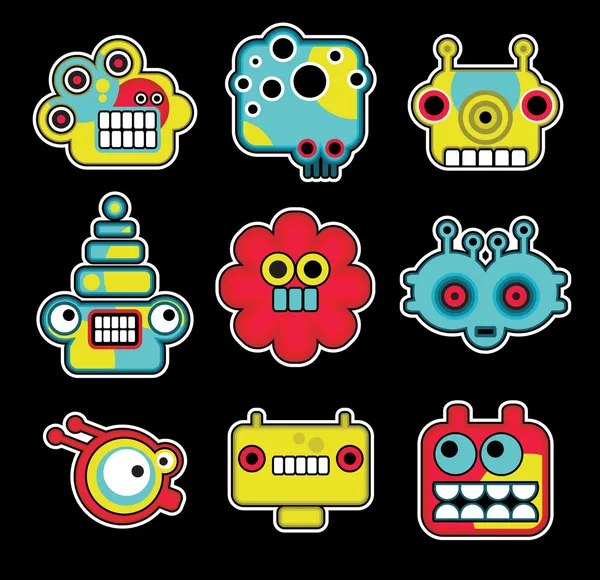 Zeichentrickroboter und Monster Gesichter in Farbe # 2. — Stockvektor