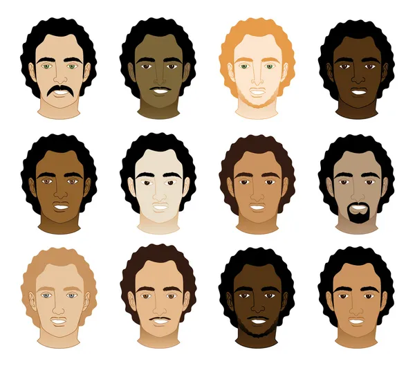 Lockige Afro-Männer Gesichter — Stockvektor