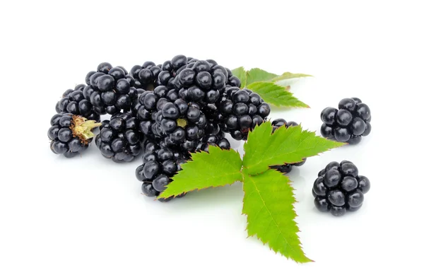Verse bessen blackberry met groen blad geïsoleerd op witte achtergrond — Stockfoto