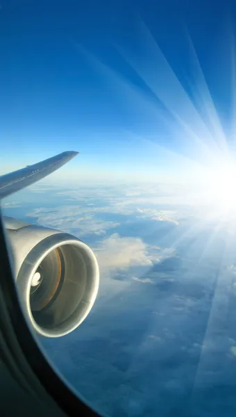 stock image Viewpoint from airplane above clouds in the sky