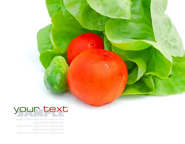 Verse groenten en groene salade geïsoleerd op witte achtergrond — Stockfoto