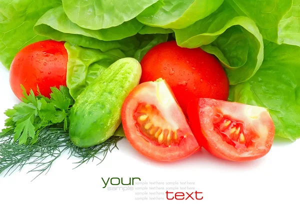 Fresh vegetables and green salad isolated on white background — Stock Photo, Image