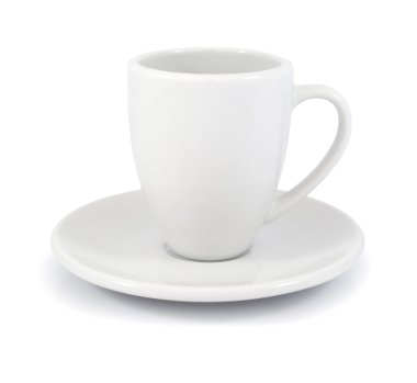 Empty white coffee cup and saucer on a white background clipart