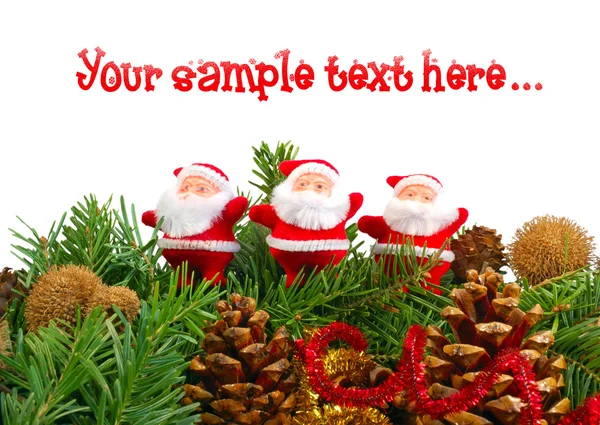 La composizione natalizia è con i giocattoli di Babbo Natale su bianco — Foto Stock