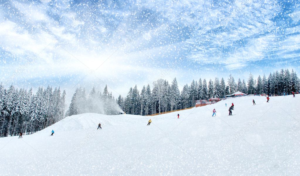 Winter scenic of skiing