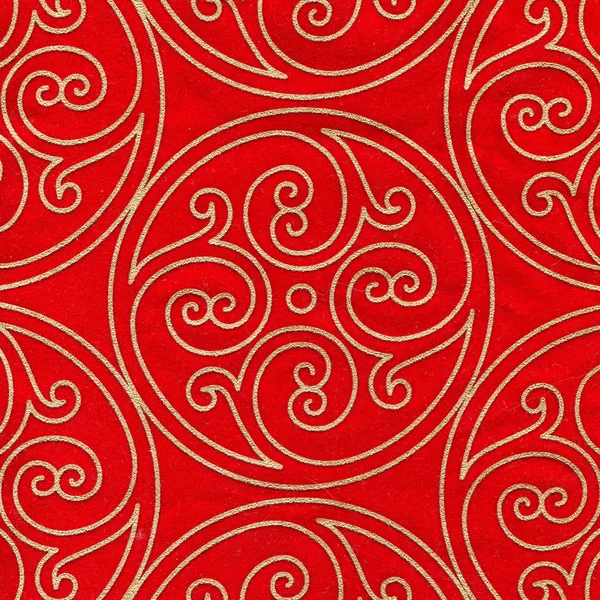 Red vintage fabric with gold decor — Stock Photo, Image